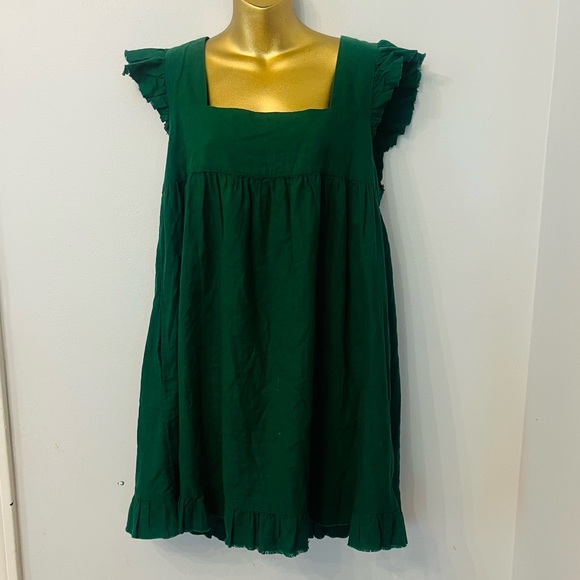 Aerie Forest Green Ruffle Babydoll Dress | Cottagecore Cozy Fall Large - Picture 2 of 5